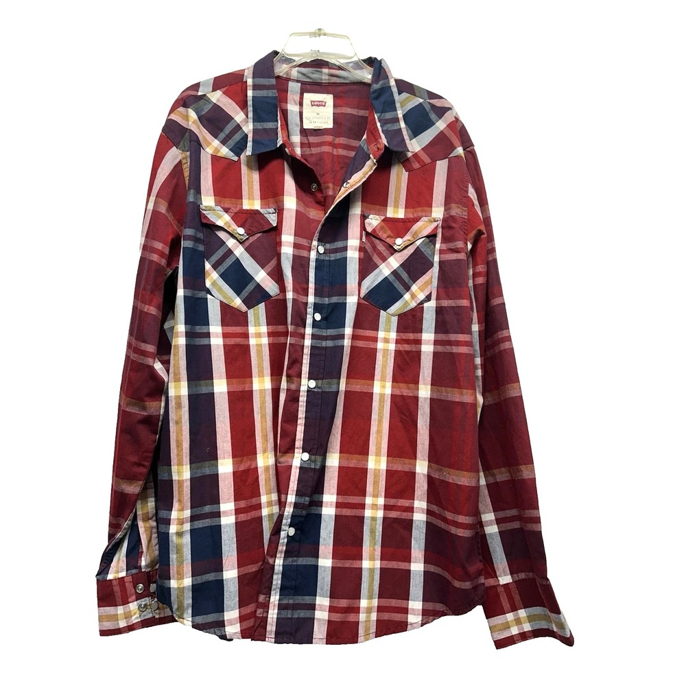 Levis Men's 2XL Woven Red Plaid Pearl Snap Long Sleeve Shirt NEW (D2)